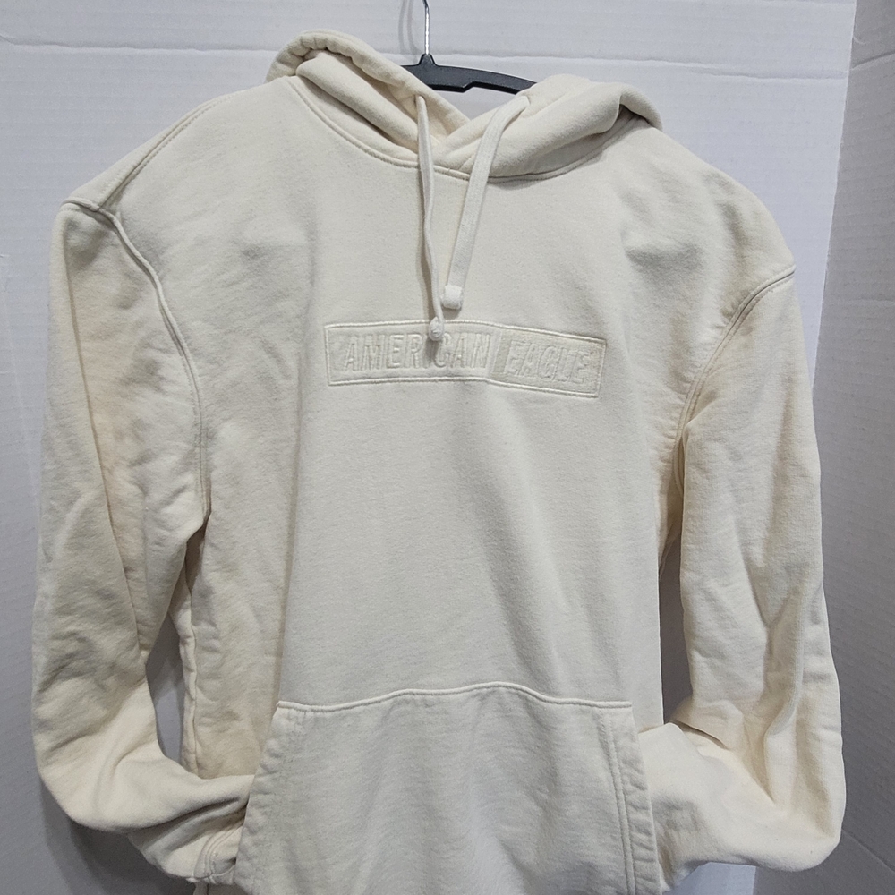 American Eagle Outfitters Cream Hoodie for Men Terrycloth Lining Sz Small - Picture 4 of 11